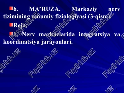 markaziy nerv tizimining umumiy fiziologiyasi (3-qism) — PPT