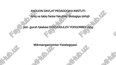 mikroorganizmlar fiziologiyasi — PPTX