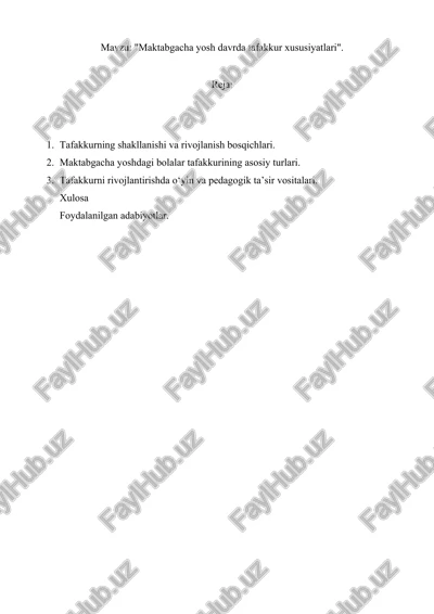 maktabgacha yosh davrda tafakkur xususiyatlari — DOCX