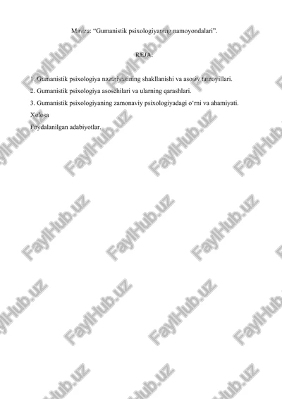 gumanistik psixologiyaning namoyondalari — DOCX