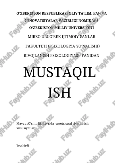 o’smirlik davrida emotsional rivojlanish xususiyatlari — DOCX