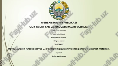 za'faron (crocus sativus l.) o‘simligining gullashi va changlanishini o‘rganish metodlari — PPTX