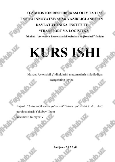 avtomabil g'ildiraklarini muazanatlash ishlatiladigan dastgohning loyiha — DOCX