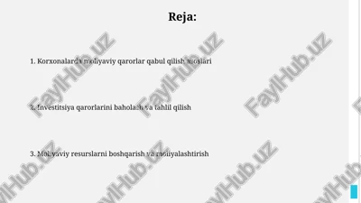 korxonalarda moliyaviy qarorlar qabul qilish asoslari — PPTX