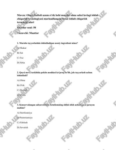 marinadlangan tomat ishlab chiqarish texnologiyalari — DOCX