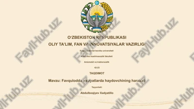 favqulodda vaziyatlarda haydovchining harakati — PPTX