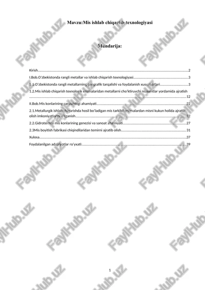 mis ishlab chiqarish texnologiyasi — DOCX