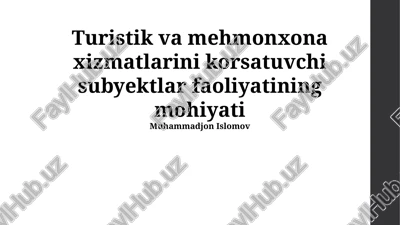 turistik va mehmonxona xizmatlarini korsatuvchi subyektlar faoliyatining mohiyati — PPTX