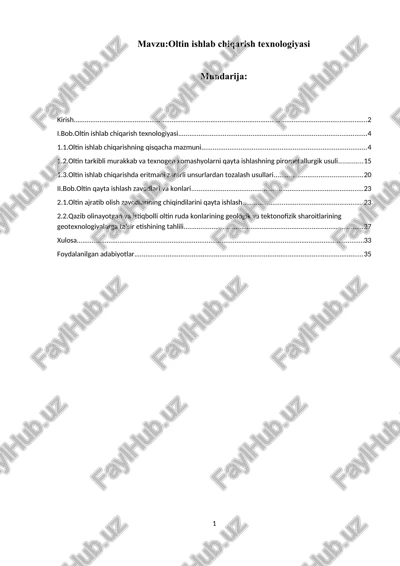oltin ishlab chiqarish texnologiyasi — DOCX