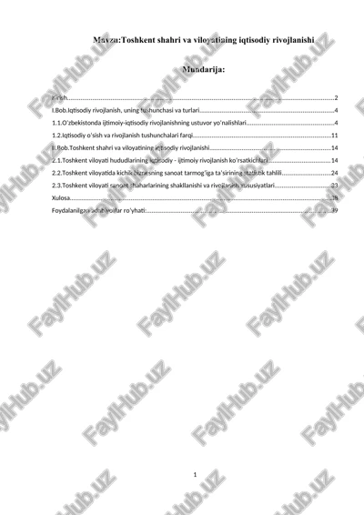 toshkent shahri va viloyatining iqtisodiy rivojlanishi — DOCX