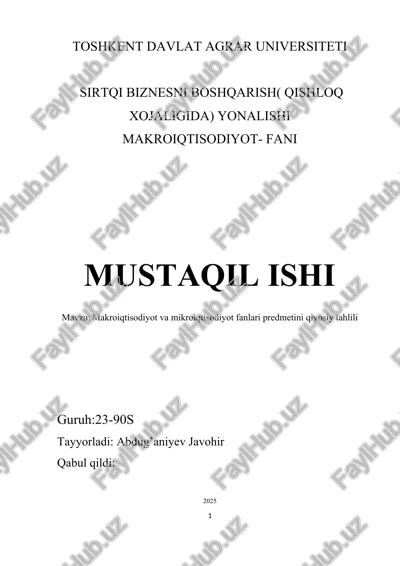 makroiqtisodiyot va mikroiqtisodiyot fanlari predmetini qiyosiy tahlili — DOCX