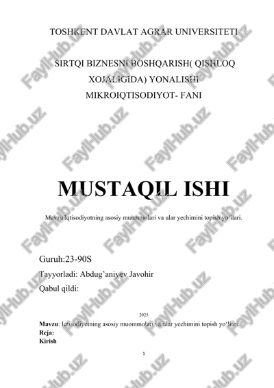 iqtisodiyotning asosiy muommolari va ular yechimini topish yoʻllari — DOCX