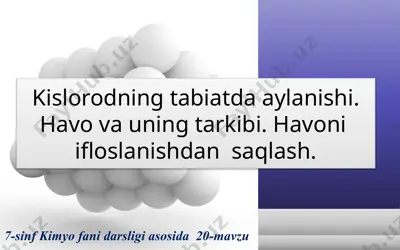 kislorodning tabiatda aylanishi. havo va uning tarkibi. havoni  ifloslanishdan  saqlash. 7 - sinf  — PPTX