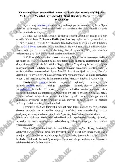 xx asr ingliz ayol yozuvchilari va feministik adabiyot taraqiyoti — DOCX