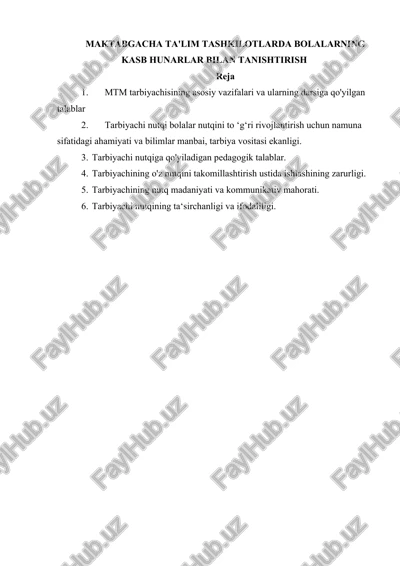 maktabgacha ta'lim tashkilotlarda bolalarning kasb hunarlar bilan tanishtirish — DOCX