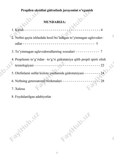 propilen oksidini gidratlash jarayonini o’rganish — DOCX