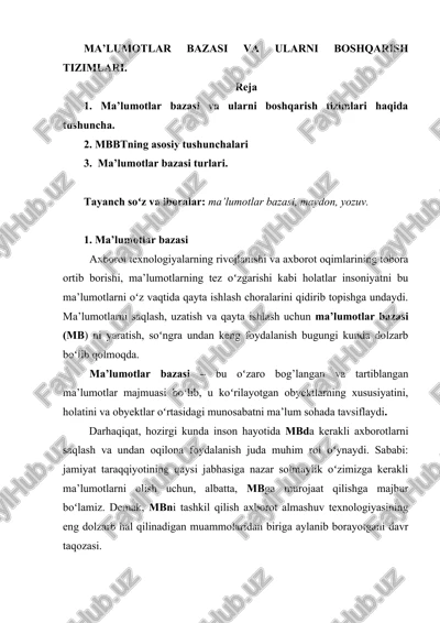 ma’lumotlar bazasi va ularni boshqarish tizimlari — DOCX