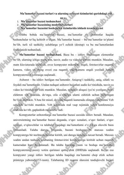 ma'lumotlar bazasi turlari va ularning axborot tizimlarini qurishdagi roli — DOCX