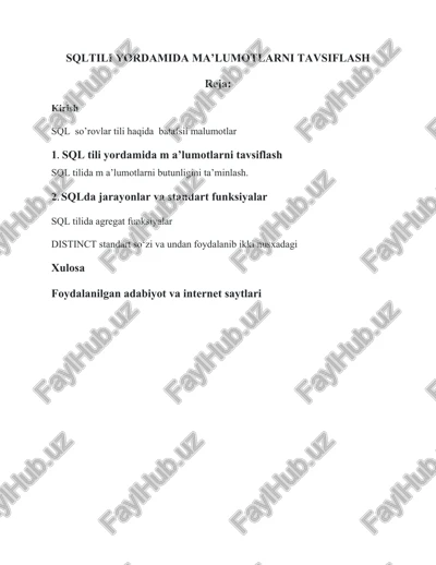 sqltili yordamida ma’lumotlarni tavsiflash — DOCX