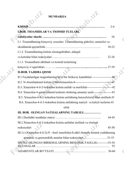 xinazolon-4-il-2-tiokarbon kislota anilidini atsillash va xlorlash reaksiyalari va ularning kimyoviy o‘zgarish — DOCX