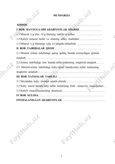 mineral o`g`itlar. o`g`itlarning tarkibi va turlari. kaliyli mineral tuzlar va ularning tabiiy manbalari — DOC