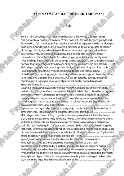 o`yin vositasida fidoiylik tarbiyasi — DOCX