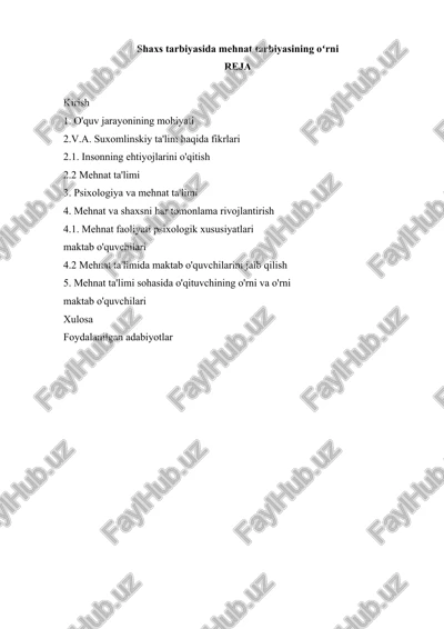 mehnat tarbiyasi — DOCX