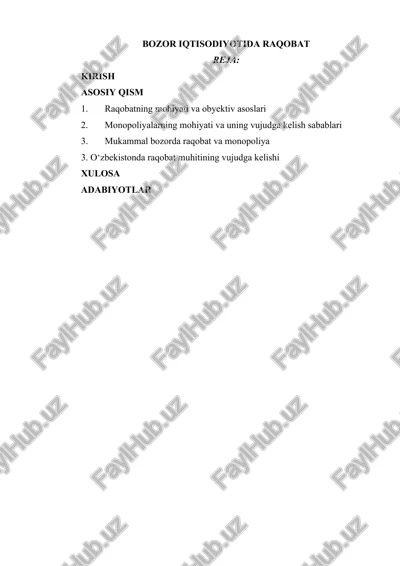 raqobat bozor iqtisodiyotida — DOC