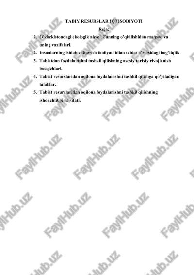 tabiy resurslar iqtisodiyoti — DOC