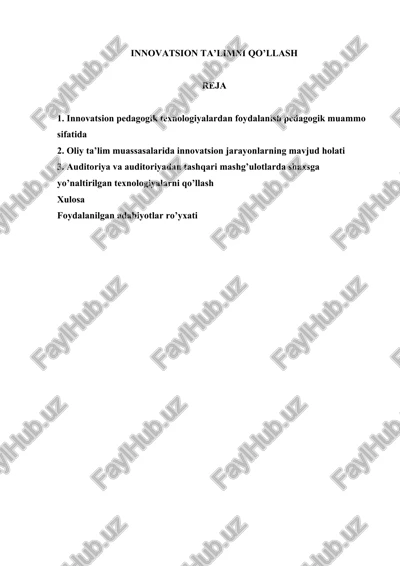innovatsion pedagogik texnologiyalardan foydalanish — DOCX