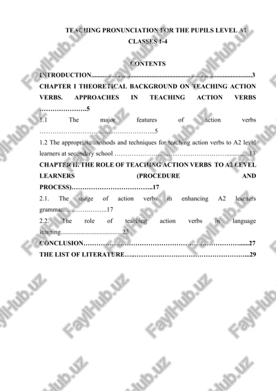 teaching pronunciation for the pupils level a1 classes 1-4 — DOCX