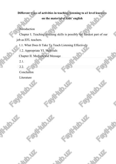 teaching listening skills to a1 level learners — DOCX