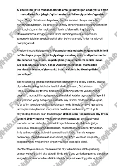 oliy ta'lim tizimi isloh qilishni belgilovchi islohotlar — DOCX