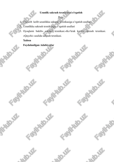 uzunlik sakrash texnikasini o'rgatish — DOCX