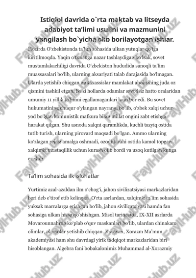 adabiyot ta'limi usullari — DOCX