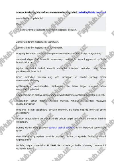 boshlang`ich sinflarda matematika o`qitish — DOCX