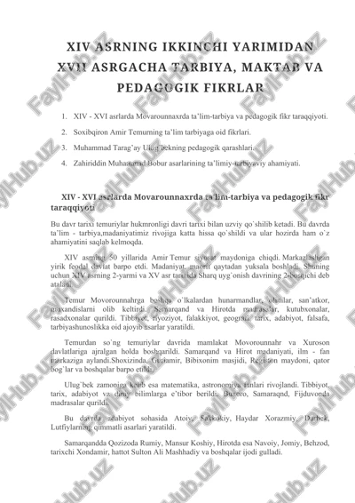 xiv asrning ikkinchi yarimidan xvii asrgacha tarbiya, maktab va pedagogik fikrlar — DOCX
