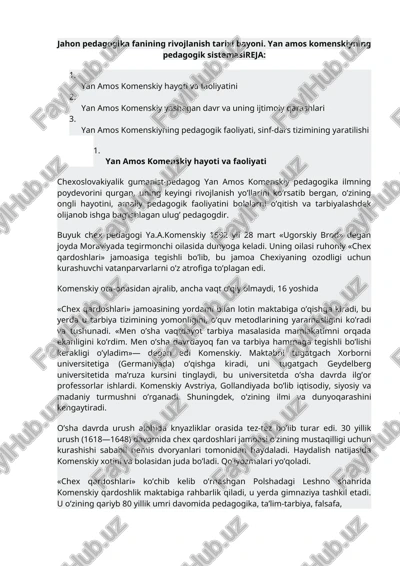 yan amos komenskiyning pedagogik faoliyati — DOCX