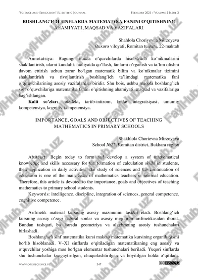 matematika fanini o'qitishning ahamiyati, maqsad va vazifalari — PDF