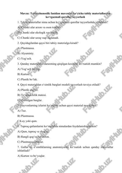 tabiiy materiallardan ko‘rgazmali qurollar tayyorlash — DOCX