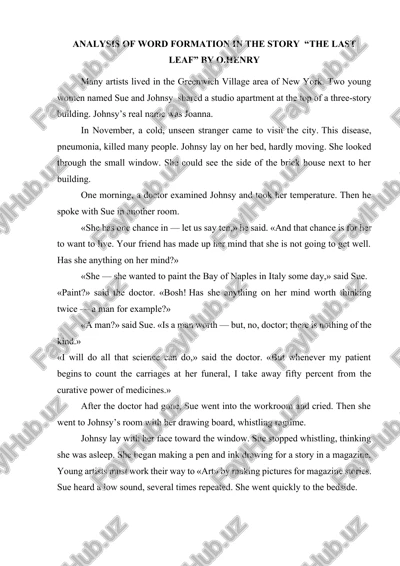 analysis of word formation in the story “the last leaf” by o.henry — DOCX