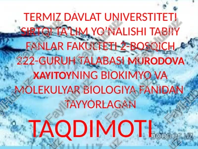 suvning tuzilishi, xususiyatlari va biologik funksiyasi — PPTX