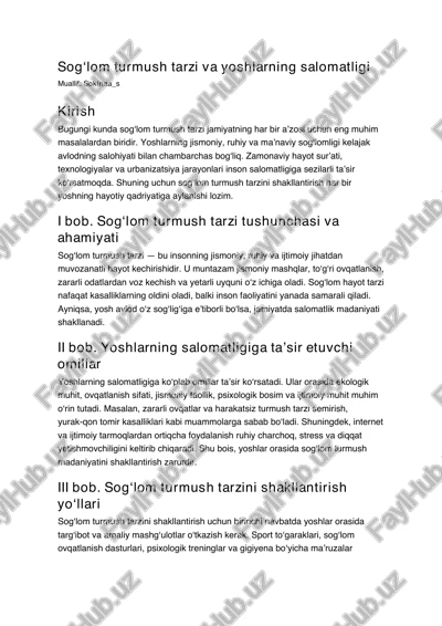 sogʻlom turmush tarzi va yoshlarning salomatligi — PDF