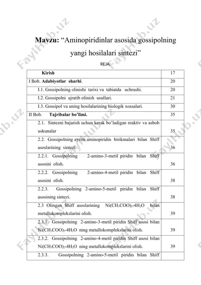 aminopiridinlar asosida gossipolning yangi hosilalari sintezi — DOC