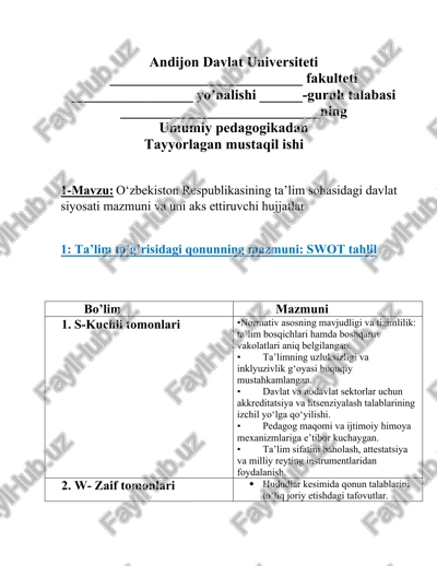 o‘zbekiston respublikasining ta’lim sohasidagi davlat siyosati — DOCX
