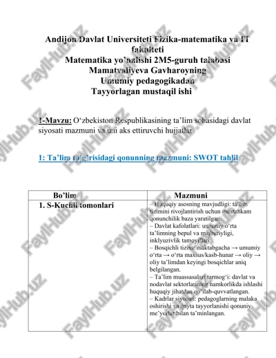 ta’lim sohasidagi davlat siyosati mazmuni — DOCX