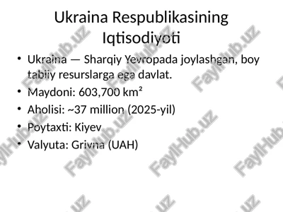 ukraina respublikasining iqtisodiyoti — PPTX