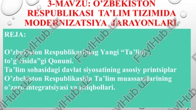 o’zbekiston respublikasi ta’lim tizimida modernizatsiya jarayonlari — PPT