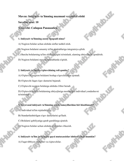 inklyuziv ta´limning mazmuni va tashkil etishi — DOCX