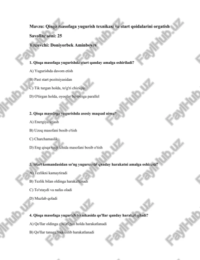 qisqa masofaga yugurish texnikasi va start qoidalarini orgatish — DOCX